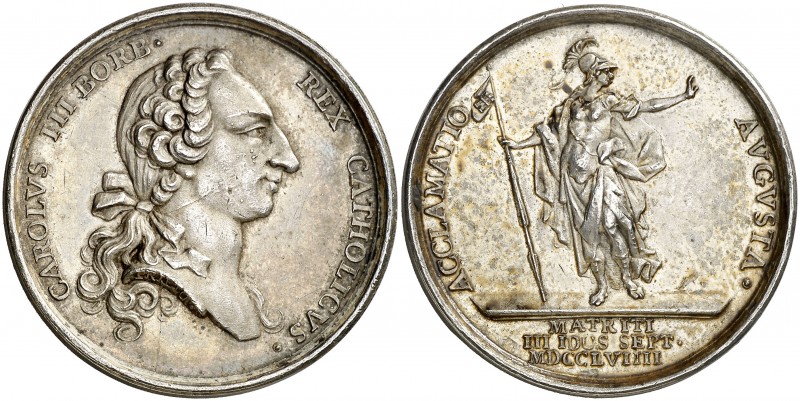 1759. Carlos III. Madrid. Medalla de Proclamación. (Ha. 25) (MHE. 275, mismo eje...