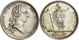1759. Carlos III. Madrid. Medalla de Proclamación. (Ha. 25) (MHE. 275, mismo ejemplar) (RAH. 239-240) (V.Q. 13012) (Villena 14). 21,94 g. Ø38 mm. Plat...