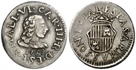 1759. Carlos III. Palma de Mallorca. Medalla de Proclamación. (Boada 19) (Ha. 34) (Cru.Medalles 225) (MHE. 281, mismo ejemplar) (RAH. 252-253) (Ruiz T...