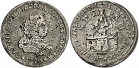 1759. Carlos III. Puerto de Santa María. Medalla de Proclamación. (Ha. 35) (MHE. 282, mismo ejemplar) (RAH. 256-258) (V.Q. 13020). 10,66 g. Ø34 mm. Pl...