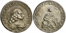 1759. Carlos III. Sanlúcar de Barrameda. Medalla de Proclamación. (Ha. 38) (MHE. 284, mismo ejemplar) (RAH. 260) (V.Q. 13023). 10,54 g. Ø31 mm. Plata ...
