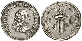 1759. Carlos III. Valencia. Medalla de Proclamación. (Boada 21) (Ha. 46) (Cru.Medalles 227) (MHE. 291, mismo ejemplar) (RAH. 267) (Ruiz Trapero 71-72)...