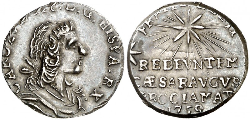 1759. Carlos III. Zaragoza. Medalla de Proclamación. (Ha. 49) (MHE. 293, mismo e...