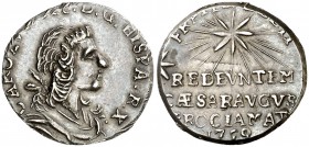 1759. Carlos III. Zaragoza. Medalla de Proclamación. (Ha. 49) (MHE. 293, mismo ejemplar) (RAH. 270-273) (Ruiz Trapero 74) (V. 675 var) (V.Q. 13033). 2...