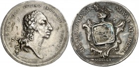 1760. Carlos III. Guadalajara. Medalla de Proclamación. (Betts 455) (Ha. 57) (MHE. 298, mismo ejemplar) (Medina 64). 24,87 g. Ø40 mm. Plata. Grabador:...