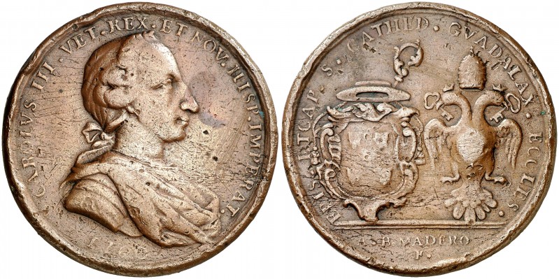 1760. Carlos III. Guadalajara. Obispo y Cabildo. Medalla de Proclamación. (Betts...