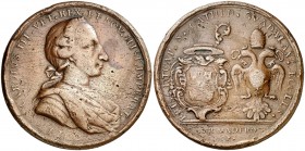 1760. Carlos III. Guadalajara. Obispo y Cabildo. Medalla de Proclamación. (Betts 456 var. metal) (Ha. 58 var. metal) (MHE. 299, mismo ejemplar) (Medin...