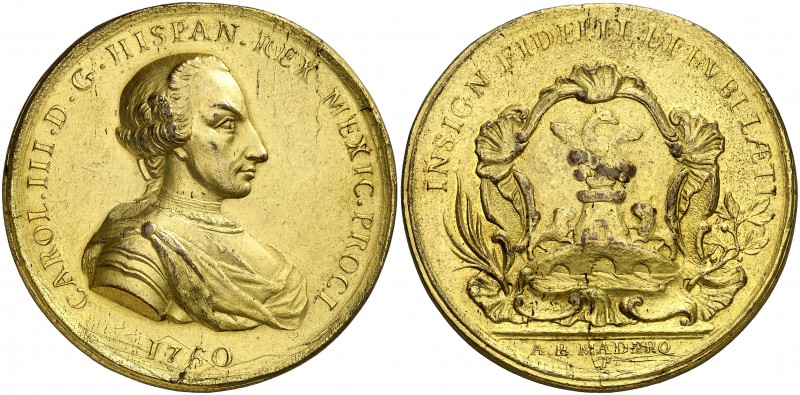 1760. Carlos III. México. Medalla de Proclamación. (Betts 473 var. metal) (Ha. 7...
