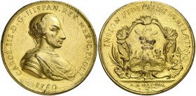 1760. Carlos III. México. Medalla de Proclamación. (Betts 473 var. metal) (Ha. 75 var. metal) (MHE. 306, mismo ejemplar) (Medina 85 var. metal) (Ruiz ...