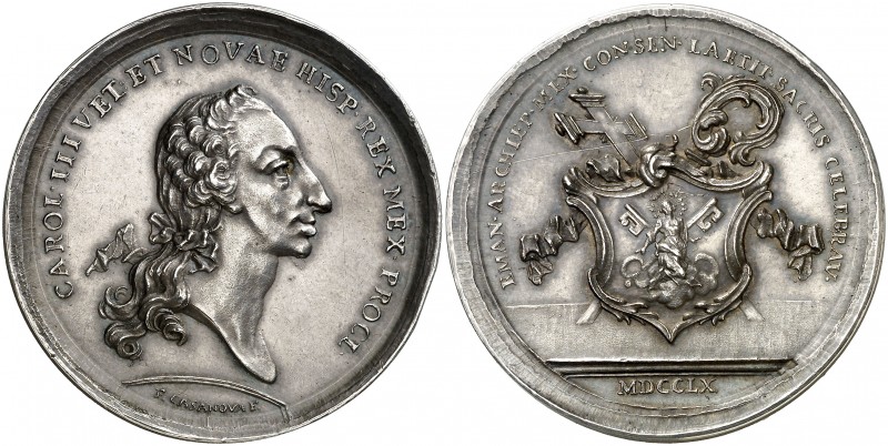 1760. Carlos III. México. El Arzobispo. Medalla de Proclamación. (Betts 479) (Ha...