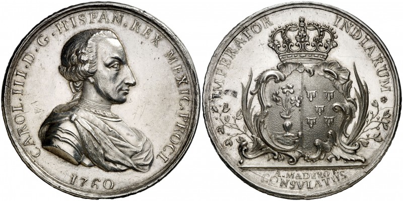 1760. Carlos III. México. El Consulado. Medalla de Proclamación. (Betts 481) (Ha...