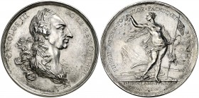 1760. Carlos III. Pachuca y Real del Monte. Medalla de Proclamación. (Betts 485) (Ha. 86) (MHE. 314, mismo ejemplar) (Medina 98) (RAH. 283) (Ruiz Trap...