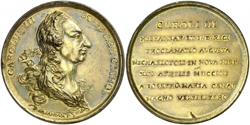 1760. Carlos III. San Miguel el Grande. Medalla de Proclamación. (Betts 490) (Ha...