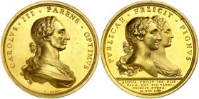 1765. Carlos III. Boda de Carlos, Príncipe de Asturias, con María Luisa de Parma. Medalla. (MHE. 317, mismo ejemplar) (RAH. 301-302 var. metal) (Ruiz ...