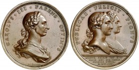 1765. Carlos III. Boda de Carlos, Príncipe de Asturias, con María Luisa de Parma. Medalla. (MHE. 320, mismo ejemplar) (RAH. 301-302) (Ruiz Trapero 89)...