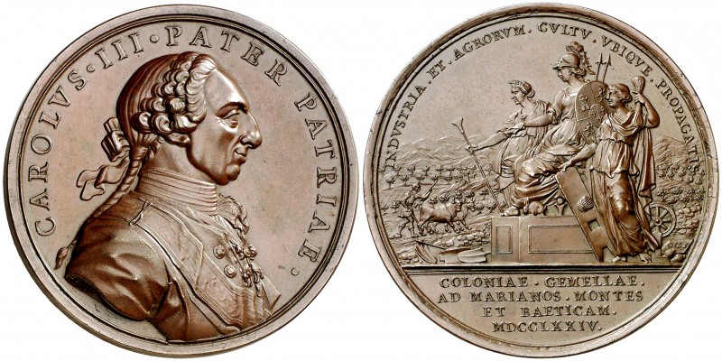 1774. Carlos III. Establecimiento de las colonias de Sierra Morena. Medalla. (MH...