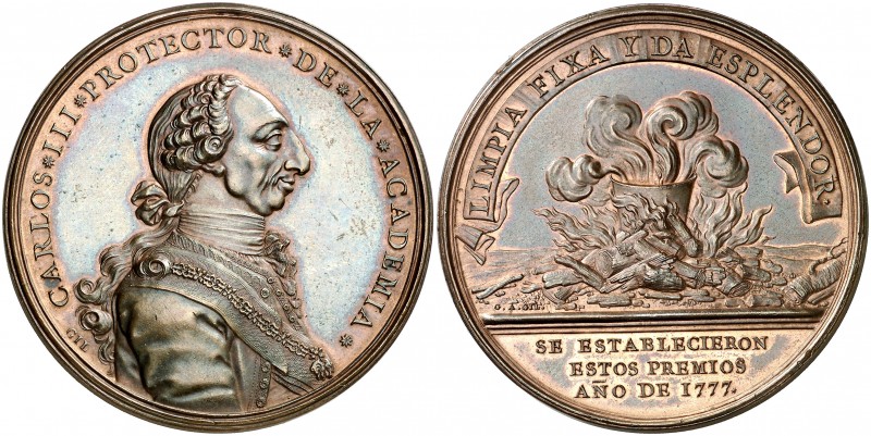 1777. Carlos III. Premios de la Academia de la Lengua. Medalla. (MHE. 356, mismo...