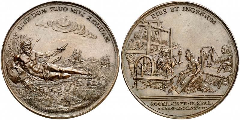 1778. Carlos III. Real Sociedad Económica Sevillana de Amigos del País. Medalla....