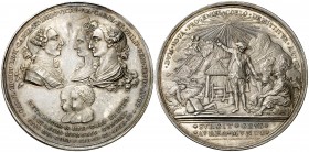1784. Carlos III. El Cuerpo de Minería de Nueva España al nacimiento de los gemelos. Medalla. (MHE. 324, mismo ejemplar) (V.Q. 14136). 85,27 g. Ø62 mm...