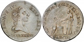1789. Carlos IV. Barcelona. Medalla de Proclamación. (Boada 25a) (Ha. 11 var. metal) (Ruiz Trapero 130) (V. 683) (V.Q. 13074). 9,22 g. Ø31 mm. Bronce....