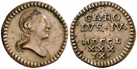 1789. Carlos IV. Barcelona. Medalla de Proclamación. (Boada 26a) (Ha. 12 var. metal) (V. 683) (V.Q. 13075 var. metal). 1,66 g. Ø16 mm. Bronce. Grabado...