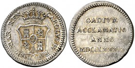1789. Carlos IV. Cádiz. Medalla de Proclamación. (Ha. 19) (Ruiz Trapero 134) (V. 77) (V.Q. 13081). 2,66 g. Ø19 mm. Plata. Bella. EBC.