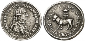 1789. Carlos IV. Caravaca. Medalla de Proclamación. (Ha. 21) (V.Q. 13083). 4,46 g. Ø22 mm. Plata fundida. Golpecitos. Ex Colección Breogán, Áureo 22/1...