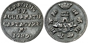 1789. Carlos IV. Cartagena. Medalla de Proclamación. (Ha. 24) (V.Q. 13088). 4,22 g. Ø25 mm. Plata fundida. Bella. Ex Colección Breogán, Áureo 22/10/19...