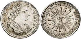 1789. Carlos IV. Écija. Medalla de Proclamación. (Ha. 30) (Ruiz Trapero 137) (V. 79) (V.Q. 13092). 6,42 g. Ø27 mm. Plata. Grabador: A. de Saa. Bella. ...
