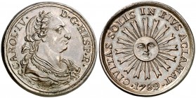 1789. Carlos IV. Écija. Medalla de Proclamación. (Ha. 30 var. metal) (Ruiz Trapero 138) (V. 80) (V.Q. 13092 var. metal). 12,84 g. Ø27 mm. Bronce. Grab...
