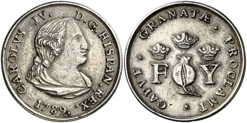 1789. Carlos IV. Granada. Medalla de Proclamación. (Ha. 39) (V.Q. 13100). 11,78 ...