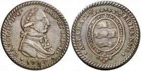 1789. Carlos IV. Jerez de la Frontera. Medalla de Proclamación. (Ha. 50 var. metal) (RAH. 343 var. metal) (V.Q. 13107 var. leyenda y metal). 18,67 g. ...