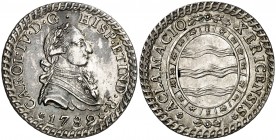 1789. Carlos IV. Jerez de la Frontera. Medalla de Proclamación. (Ha. 52) (RAH 344) (Ruiz Trapero 144) (V. 690) (V.Q. 13108 var. leyenda). 6,19 g. Ø27 ...