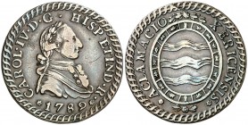 1789. Carlos IV. Jerez de la Frontera. Medalla de Proclamación. (Ha. 52 var. metal) (RAH 344 var. metal) (Ruiz Trapero 144 var. metal) (V. 690 var. me...