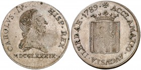 1789. Carlos IV. Lleida. Medalla de Proclamación. (Boada 31a) (Ha. 58 var metal) (RAH. 346 var metal) (V.Q. 13112). 9,32 g. Ø32 mm. Bronce. Grabador: ...