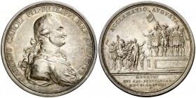 1789. Carlos IV. Madrid. Medalla de Proclamación. (Ha. 62) (Ruiz Trapero 145) (V. 84) (V.Q. 13116). 90,12 g. Ø55 mm. Plata. Grabador: P. González de S...