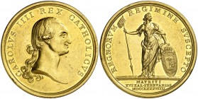 1789. Carlos IV. Madrid. Medalla de Proclamación. (Ha. 63 var. metal) (RAH. 347 var. metal) (Ruiz Trapero 150) (V. 85) (V.Q. 13117). 47,53 g. Ø38 mm. ...