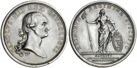 1789. Carlos IV. Madrid. Medalla de Proclamación. (Ha. 63) (RAH. 347) (Ruiz Trapero 151-152) (V. 86) (V.Q. 13118). 27,66 g. Ø38 mm. Plata. Grabador: P...