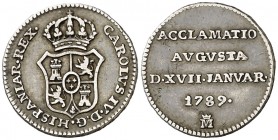 1789. Carlos IV. Madrid. Medalla de Proclamación. (Ha. 66) (RAH. 360-374) (Ruiz Trapero 149) (V.Q. 13121). 1,46 g. Ø15 mm. Plata. MBC.