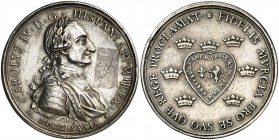 1789. Carlos IV. Murcia. Medalla de Proclamación. (Ha. 76) (V.Q. 13130). 19,25 g. Ø39 mm. Plata. Grabador: M. Peleguer y Tossar. Rayitas. Ex Colección...