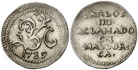 1789. Carlos IV. Palma de Mallorca. Medalla de Proclamación. (Boada 43) (Ha. 85) (V.Q. 13136 var). 1,85 g. Ø17 mm. Plata. Grabador: J. Bonnín. Bella. ...