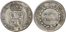 1789. Carlos IV. Puerto Real. Medalla de Proclamación. (Ha. 87) (Ruiz Trapero 161-162) (V. 92) (V.Q. 13139). 6,91 g. Ø27 mm. Plata. Leves rayitas. EBC...