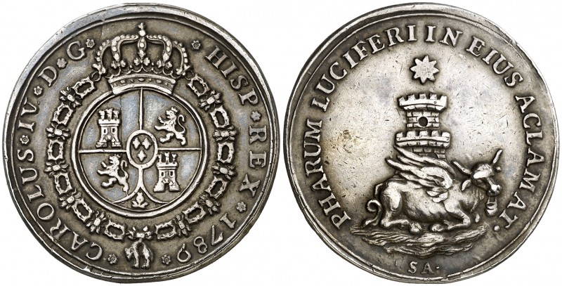 1789. Carlos IV. Sanlúcar de Barrameda. Medalla de Proclamación. (Ha. 91) (RAH. ...