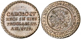 1789. Carlos IV. Sanlúcar de Barrameda. Colegio de Santo Tomás. Medalla de Proclamación. (Ha. 92 var. metal) (Ruiz Trapero 169 var. metal) (V. 97 var....