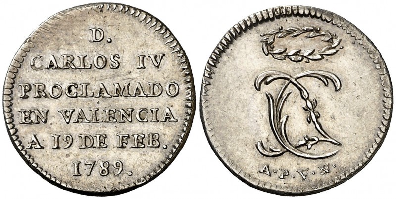 1789. Carlos IV. Valencia. Medalla de Proclamación. (Boada 47) (Ha. 109) (RAH. 3...