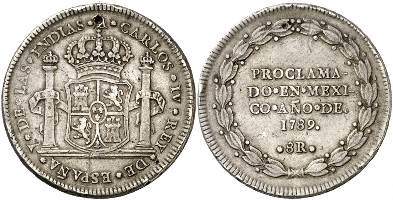 1789. Carlos IV. México. 8 reales. Medalla de Proclamación con valor. (Ha. 161) ...