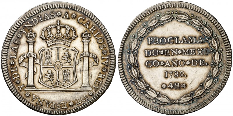 1789. Carlos IV. México. 4 reales. Medalla de Proclamación con valor. (Ha. 162) ...