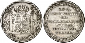 1790. Carlos IV. Puebla de los Ángeles. Medalla de Proclamación. (Ha. 190) (Medina 217) (V.Q. 13226). 26,76 g. Ø40 mm. Plata. Escasa. MBC+.