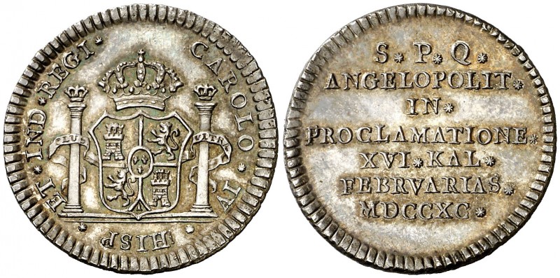 1790. Carlos IV. Puebla de los Ángeles. Medalla de Proclamación. (Ha. 192) (Medi...