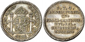 1790. Carlos IV. Puebla de los Ángeles. Medalla de Proclamación. (Ha. 192) (Medina 219) (Ruiz Trapero 263) (V. 157) (V.Q. 13228). 3,32 g. Ø21 mm. Plat...